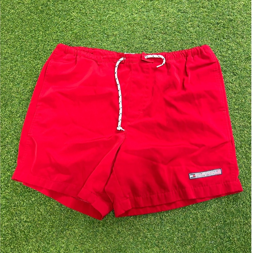 Tommy Hilfiger Freedom America Red Swim Trunks Mens Large Drawstring Mesh Lining